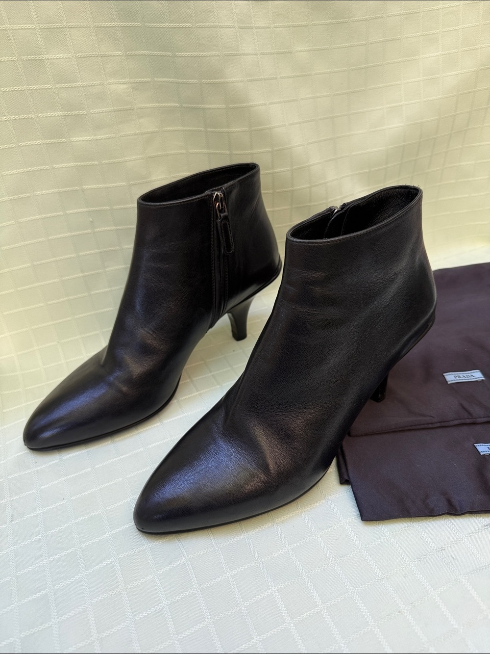 Prada Black Leather Pointed Toe Ankle Boots - Picture 4 of 10